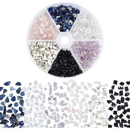 NBEADS 120g Natural Chips Gemstone Beads, 6 Styles Irregular Shaped Natural Stone Nugget Loose Beads Polishing Chip Crystal Energy Yoga Stone for Jewelry Making Craft Gift, Hole: 1mm