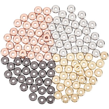 SUPERFINDINGS 120Pcs 4 Colors 6mm Brass Spacer Beads Flat Round Disc Rondelle Spacer Beads Brass Rondelle Beads with 1.8mm Hole for Jewelry Making DIY Craft