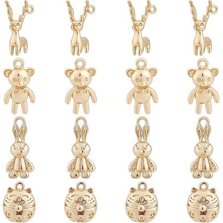 SUPERFINDINGS 16Ppcs 4 Styles Brass Animal Charm Pendants Deer Bear Rabbit Cat Charms Long-Lasting Plated Dangle Charms for Earring Necklace Bracelet Jewelry Making Supplies,Hole: 1.2~2.4mm