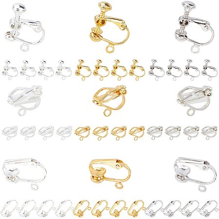 SUNNYCLUE 1 Box 36pcs 9 Style Clip-on Earring Findings Adjustment Brass Screw Clip Earring Converters Clip-on Earring Findings Components for DIY Earring Jewelry Making