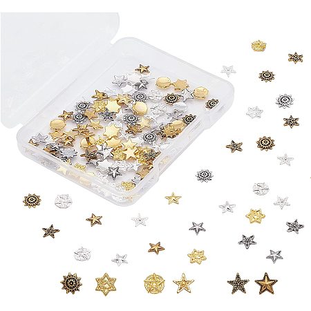 OLYCRAFT 140pcs Cosmos Themed Alloy Cabochons Star Resin Filler Charm Alloy Epoxy Resin Supplies Sun Comet Filling Accessories Slime Charms for Resin Jewelry Making - Mixed Colors