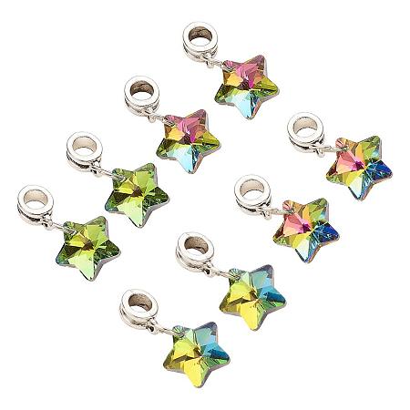 PandaHall Elite 50 pcs Alloy 50mm Electroplated European Dangle Beads with Colorful Glass Dangle Star Beads, Large Hole Bead Charms for Bracelet Jewelry DIY Craft Making