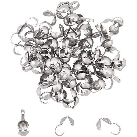 UNICRAFTALE 1000pcs Stainless Steel Open Clamshell Bead Tips Cord End Knot Covers Bead End Terminators Threading Crimp Cap Fold Over for Jewelry Making DIY Crimp Findings 9x4mm Hole 1mm