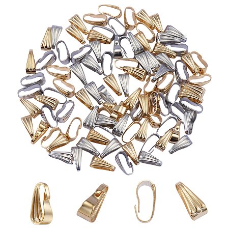 Honeyhandy 100Pcs 2 Colour 304 Stainless Steel Snap on Bails, Platinum & Golden, 8.5x3.5x4mm, 50pcs/colour