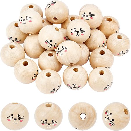 SUPERFINDINGS 30Pcs 30mm Natural Smile Face Wood Beads Wood Craft Beads Loose Spacer Wooden Beads Doll Head Spacer Beads for DIY Jewelry Bracelet Necklace Craft Making