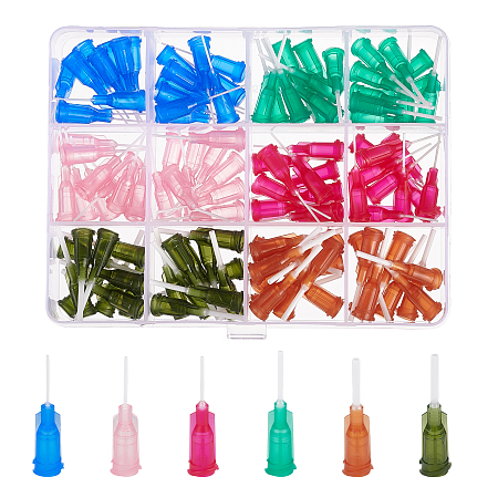 BENECREAT Plastic Fluid Precision Blunt Needle Dispense Tips, Mixed Color, 30x7.5mm; Pin: 0.6~1.5mm; Inner Diameter: 4.5mm; 120pcs/box