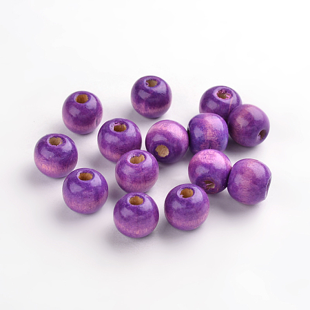 Honeyhandy Natural Wood Beads, Round, Dyed, Fuchsia, 11x12mm, Hole: 4mm