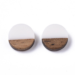 Honeyhandy Resin & Wood Cabochons, Flat Round, White, 10x2.5~4mm