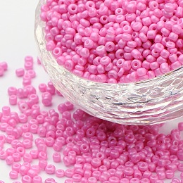 Honeyhandy Baking Paint Glass Seed Beads, Hot Pink, 12/0, 1.5~2mm, Hole: 0.5~1mm, about 30000pcs/bag