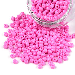 Honeyhandy Baking Paint Glass Seed Beads, Hot Pink, 6/0, 4~5x3~4mm, Hole: 1~2mm, about 4500pcs/bag