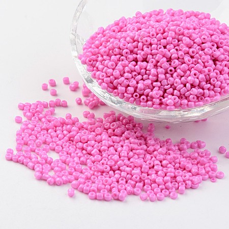 Honeyhandy 12/0 1.5~2mm Baking Paint Glass Seed Beads Loose Spacer Beads, Hot Pink Hole: 0.5~1mm, about 2890pcs/50g