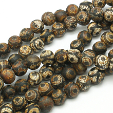 Honeyhandy Tibetan Style 3-Eye dZi Beads, Natural Agate Bead Strands, Round, Dyed & Heated, Brown, 8mm, Hole: 1mm, about 23pcs/strand, 7.5 inch