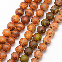 Honeyhandy Tibetan Style Mixed Pattern dZi Beads, Natural Agate Bead Strands, Round, Matte Style, Dyed & Heated, Mixed Color, 8mm, Hole: 1mm, about 23pcs/strand, 7.5 inch