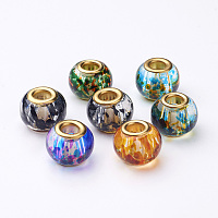 Arricraft Spray Painted Glass European Beads, with Brass Silver Color Plated Cores, Large Hole Beads, Rondelle, Silver Color Plated, Mixed Color, 15x12mm, Hole: 5mm