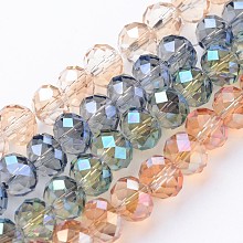 Honeyhandy Electroplate Glass Beads Strands, Faceted Rondelle, Mixed Color, 10x8mm, Hole: 1mm, about 63~65pcs/strand, 19.2~20 inch(48~50cm)