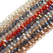 Honeyhandy Electroplate Glass Beads Strands, Faceted Rondelle, Mixed Color, 4x3mm, Hole: 1mm, about 123~127pcs/strand, 16.5~16.9 inch(42~43cm)