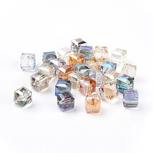 Honeyhandy Faceted Cube Electorplated Glass Beads, Rainbow Plated, Mixed Color, 11x11x11mm, Hole: 1.5mm