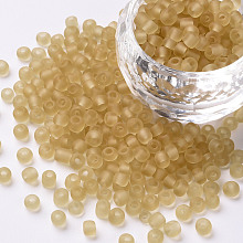 Honeyhandy 8/0 Frosted Round Glass Seed Beads, Khaki, Size: about 3mm in diameter, hole:1mm, about 1101pcs/50g