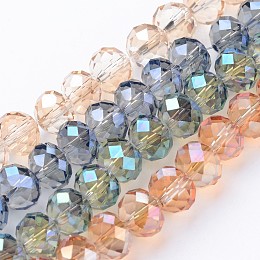 Honeyhandy Electroplate Glass Beads Strands, Faceted Rondelle, Mixed Color, 10x8mm, Hole: 1mm, about 63~65pcs/strand, 19.2~20 inch(48~50cm)