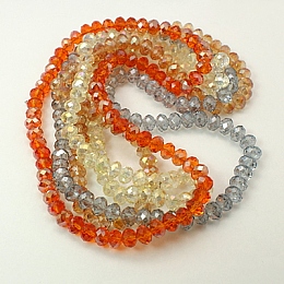 Honeyhandy Electroplate Glass Beads Strands, Faceted Rondelle, Mixed Color, 8x5~6.5mm, Hole: 1mm, about 72pcs/strand, 16.5 inch.