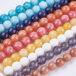 Honeyhandy Natural Jade Bead Strands, Dyed, Faceted, Round, Mixed Color, 6mm, Hole: 1mm, 67pcs/strand, 14.9 inch