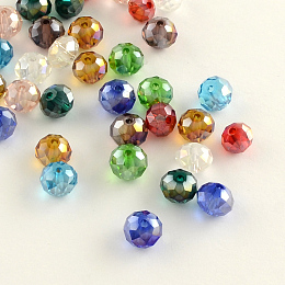 Honeyhandy Electroplate Faceted Rondelle AB Color Plated Transparent Glass Beads, Mixed Color, 10x7mm, Hole: 1mm