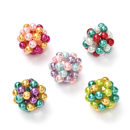 Honeyhandy Round Woven Beads, with Baking Painted Pearlized Glass Pearl Round Beads, Mixed Color, 17mm, Hole: 4mm