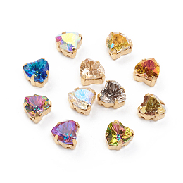 Honeyhandy Sew on Rhinestone, Glass Rhinestone, with Raw(Unplated) Brass Prong Settings, Garments Accessories, Heart, Mixed Color, 8.5x8x5.5mm, Hole: 1.2mm