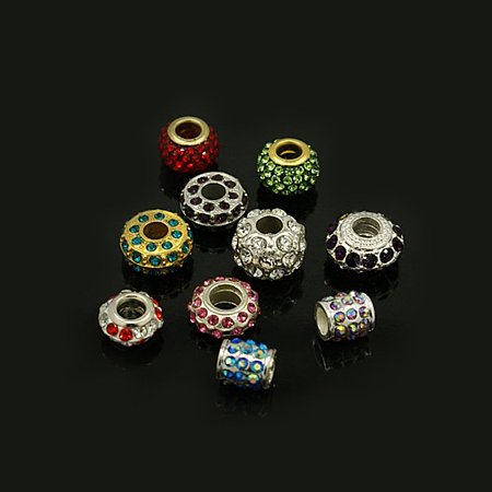 NBEADS 50 Pcs Random Mixed Color and Shapes Glass Rhinestone European Beads Crystal Charms Large Hole Beads Loose Spacer Beads for Bracelet Necklace Jewelry Making