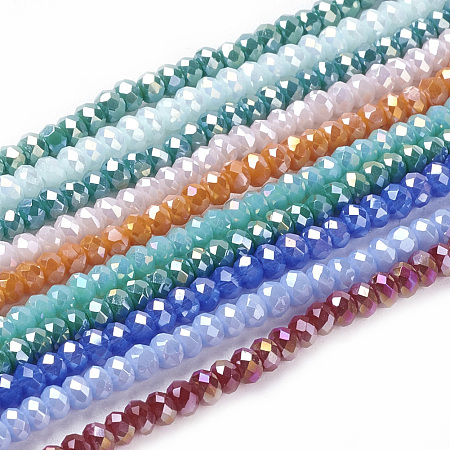 NBEADS 10 Strands AB Color Plated Imitation Jade Faceted Abacus Mixed Color Electroplate Glass Beads Strands with 3x2mm, Hole: 0.5mm,About 200pcs/strand