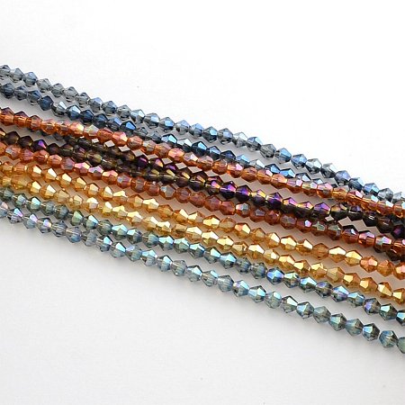 NBEADS 10 Strands Rainbow Plated Faceted Bicone Mixed Color Electroplate Glass Bead Strands With 4x4.5mm,Hole: 1mm,About 120pcs/strand