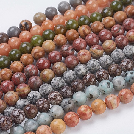 Honeyhandy Natural Mixed Gemstone and Dyed Jade Beads Strands, Round, Mixed Color, 10mm, Hole: 1mm, about 39pcs/strand, 15.5 inch