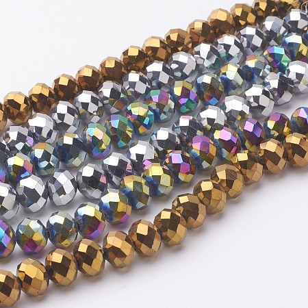 Honeyhandy Electroplate Glass Beads Strands, Faceted, Rondelle, Mixed Color, 8x6mm, Hole: 1mm, about 68~70pcs/strand, 15 inch