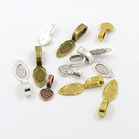 ARRICRAFT About 500g Alloy Tibetan Style Glue-on Flat Pad Bails Leaf Shape Nickel Free Mixed Color Pendants Charms Connector Jewelry