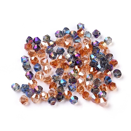 Faceted Bicone Electroplate Glass Beads, for DIY Crafting, Rainbow Plated, Mixed Color, 4x4.5mm, Hole: 1mm