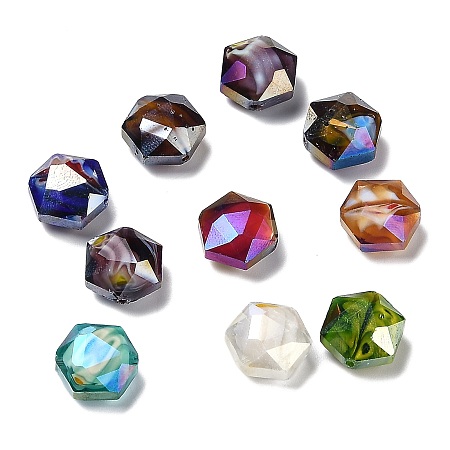 ARRICRAFT Handmade Millefiori Glass Beads, Faceted, Hexagon, Mixed Color, 16x14x10mm, Hole: 1mm