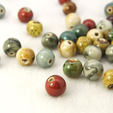 Honeyhandy Handmade Fancy Antique Glazed Porcelain Beads, Round, Mixed Color, 18mm, Hole: 4mm
