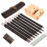 Gorgecraft Tungsten Steel Stone Carving Kit, Engraving Carve Cutting Blade Chisel Tool Set, for Stone Seal Graver, Mixed Color, Rull Pen Bag: 27x21x1cm