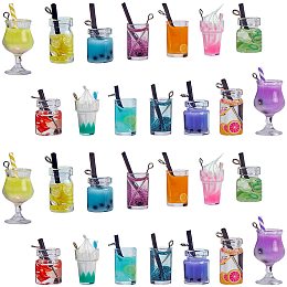 SUNNYCLUE Glass Pendants, with Resin Inside and Iron Findings, Imitation Drink, Platinum, Mixed Color, 18~39x10~16.5x11~13mm, Hole: 1.8mm, 28pcs/set