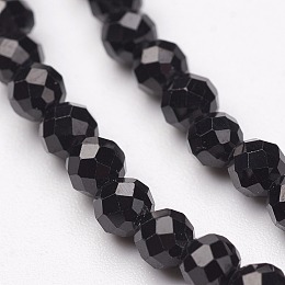 ARRICRAFT Natural Black Spinel Bead Strands, Faceted, Round, 4mm, Hole: 1mm, about 94pcs/strand, 15 inches