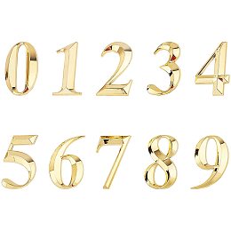 GORGECRAFT Plastic & PVC Number Sign Labels, Gold, 0: 50.5x31.5x8mm, 10pcs/set