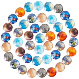 SUNNYCLUE Glass Cabochons, Half Round/Dome, Planet Print Pattern, Mixed Color, 12x4.5mm; 10colors, 10pcs/color, 100pcs/box