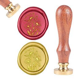 CRASPIRE DIY Scrapbook, Brass Wax Seal Stamp, with Natural Rosewood Handle, Poppyl Pattern, 25mm