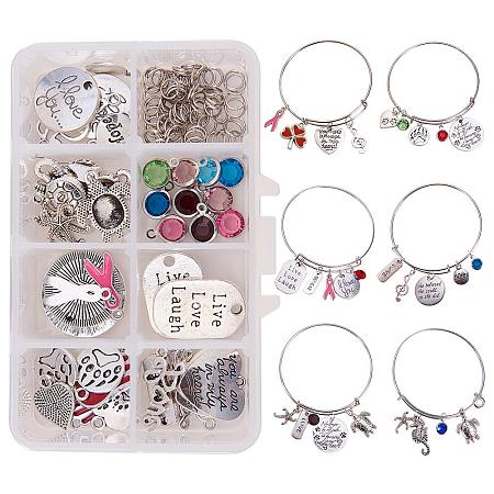 SUNNYCLUE DIY Bangles Making, with Alloy Enamel Pendants, Tibetan Style Pendants, Adjustable Iron Bangle Makings and Iron Close but Unsoldered Jump Rings, Mixed Color, 11x7x3cm