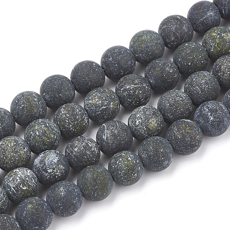 ARRICRAFT Natural Serpentine/Green Lace Stone Beads Strands, Frosted, Round, 6mm, Hole: 1mm, about 63pcs/strand, 15.5 inches