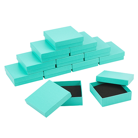 BENECREAT Cardboard Gift Box Jewelry Set Boxes, for Necklace, Earrings, with Black Sponge Inside, Square, Medium Turquoise, 9.1x9.2x2.9cm