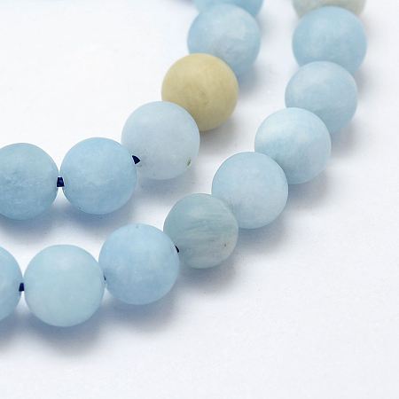 ARRICRAFT Natural Aquamarine Beads Strands, Frosted, Round, 6mm, Hole: 1mm, about 64pcs/strand, 15.55 inches(39.5cm)