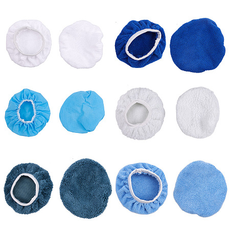 Gorgecraft Microfiber Polishing Bonnet Buffing Pad Cover, for Car Wax Applicator, Mixed Color, 125~170x107~155x3~7mm; Inner Size: 60~98x20~52mm; 12pcs/set