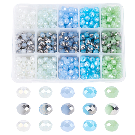 SUPERFINDINGS Mixed Style Electroplate Glass Beads, Imitation Jade Beads, Faceted, Round, Mixed Color, 8x5mm, Hole: 1mm; 600pcs/box