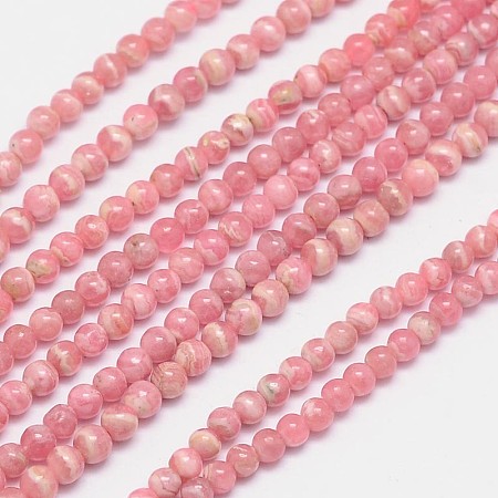 ARRICRAFT Natural Argentina Rhodochrosite Bead Strands, Round, 4mm, Hole: 1mm, about 98pcs/strand, 15.5 inches